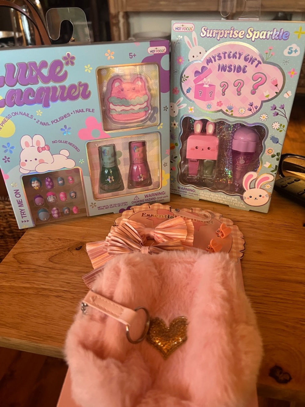 Children’s Nail Polish Kit, Hair Accessories, Fluffy Zippered bag, Lip Kit. NWT